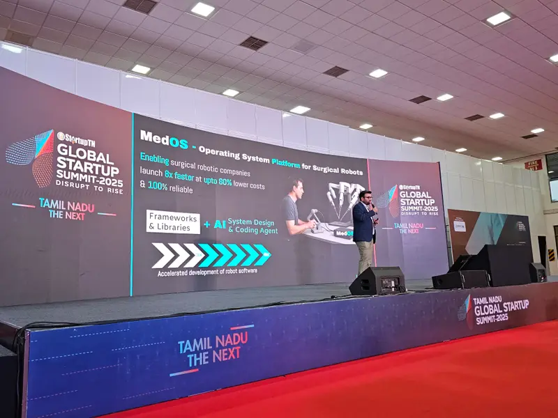 MedOS on the main stage. Tamil Nadu Global Startup Summit